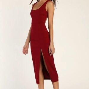 Lulu's Elegant Wine Midi Dress with Slit
